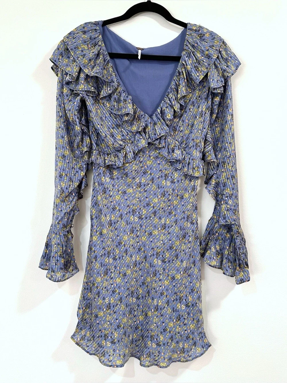 Free People Long Sleeve Empire Mini Dress Blue Size 2